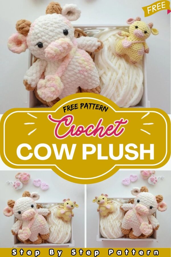 Cute Handmade Crochet Cow Plush – Adorable Soft Amigurumi Toy