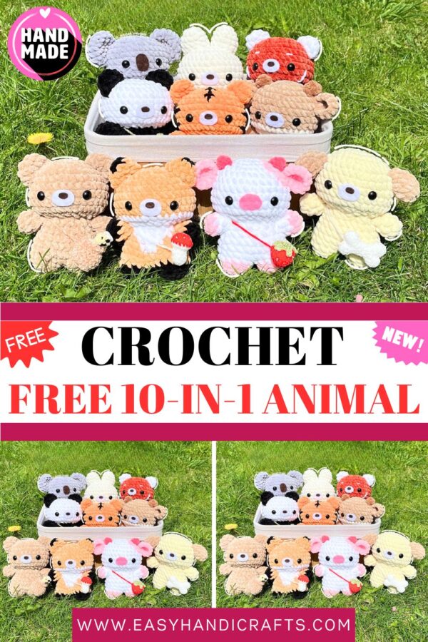 Free 10-in-1 Crochet Animal Amigurumi Pattern Chunky Plush