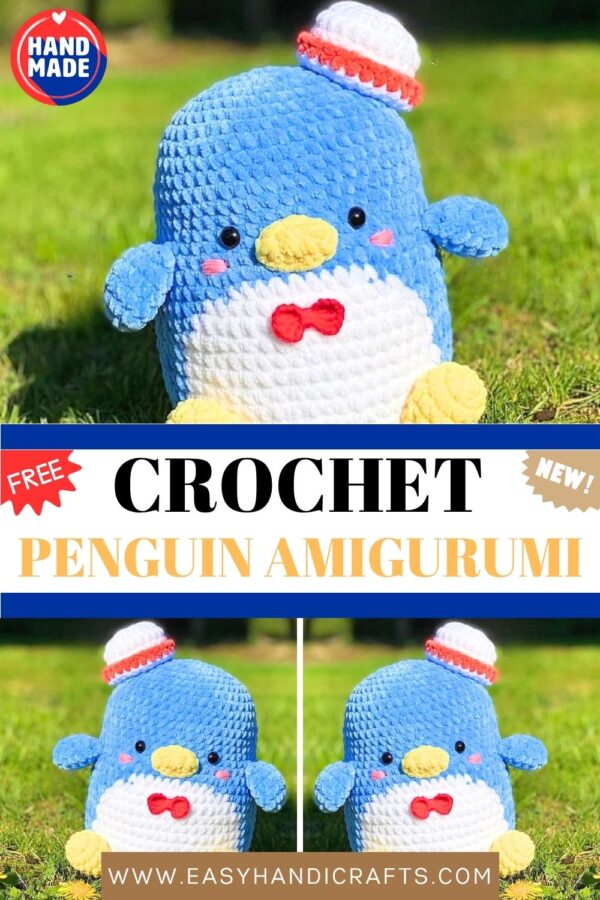 Handmade Penguin Amigurumi Sailor Hat & Bow Tie Plush