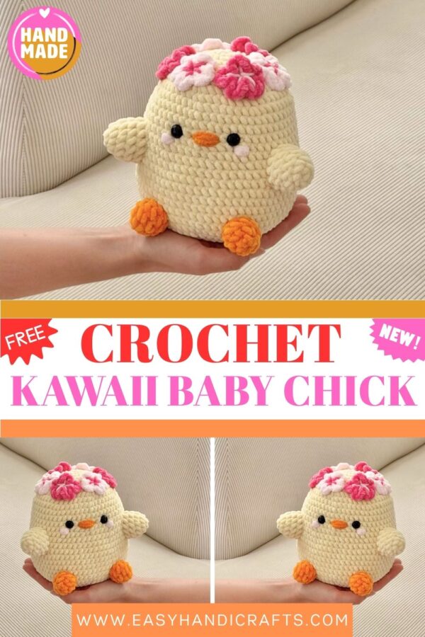 Kawaii Baby Chick Amigurumi Handmade Crochet Stuffed Animal with Flower Crown