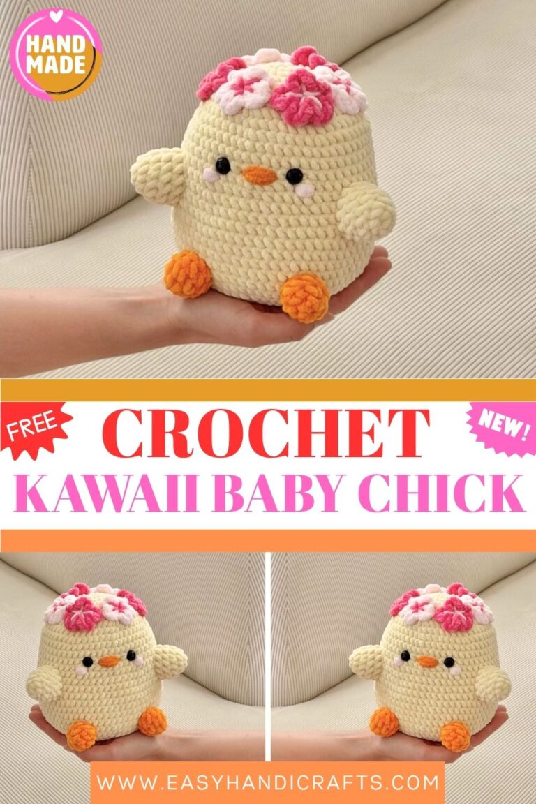 Kawaii Baby Chick Amigurumi Handmade Crochet Stuffed Animal with Flower Crown