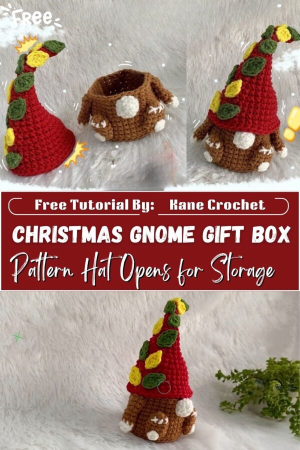 Polished Crochet Christmas Gnome Gift Box Amigurumi Pattern Hat Opens for Storage