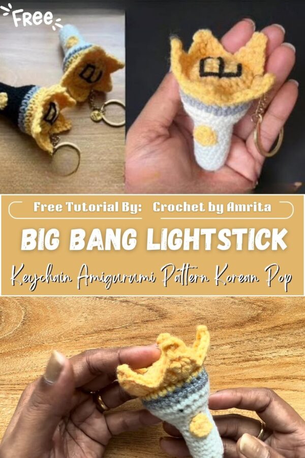 Vibrant Crochet Big Bang Lightstick Keychain Amigurumi Pattern Korean Pop Fan Gift