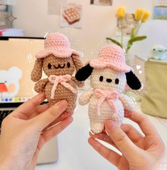 Precious Crochet Puppy Pink Hat Amigurumi Pattern  for Cute Details