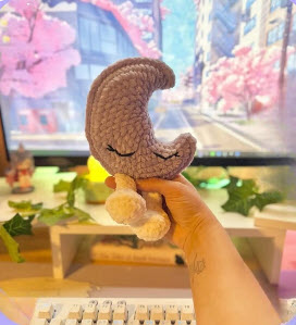 Crochet Sleepy Moon Pillow Amigurumi Free Pattern for Decor