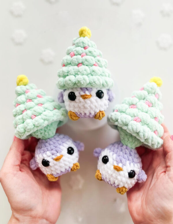 Adorable Crochet Penguin with Christmas Tree Hat Kawaii Amigurumi Handmade Holiday Gift