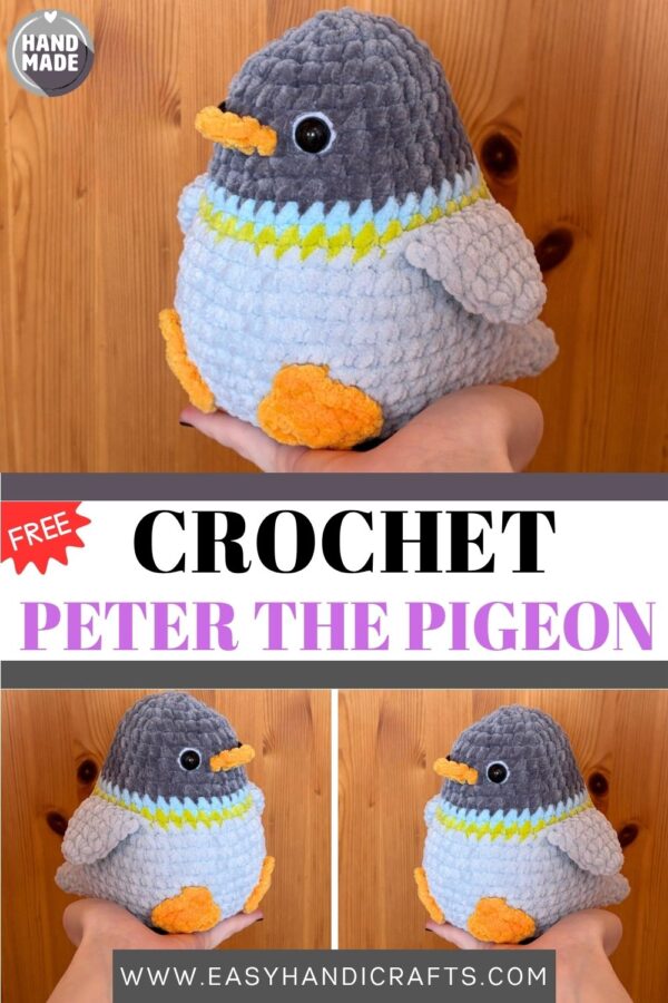 Chubby Crochet Penguin Amigurumi Handmade Grey & Orange Bird Plush Gift