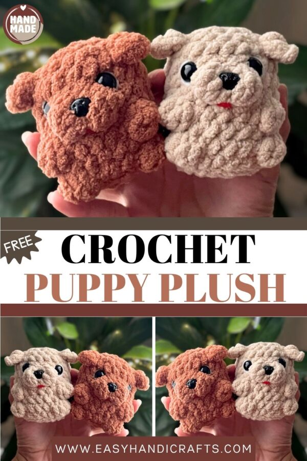 Chubby Crochet Puppy Plush Beige & Brown Fluffy Dog Handmade Gift