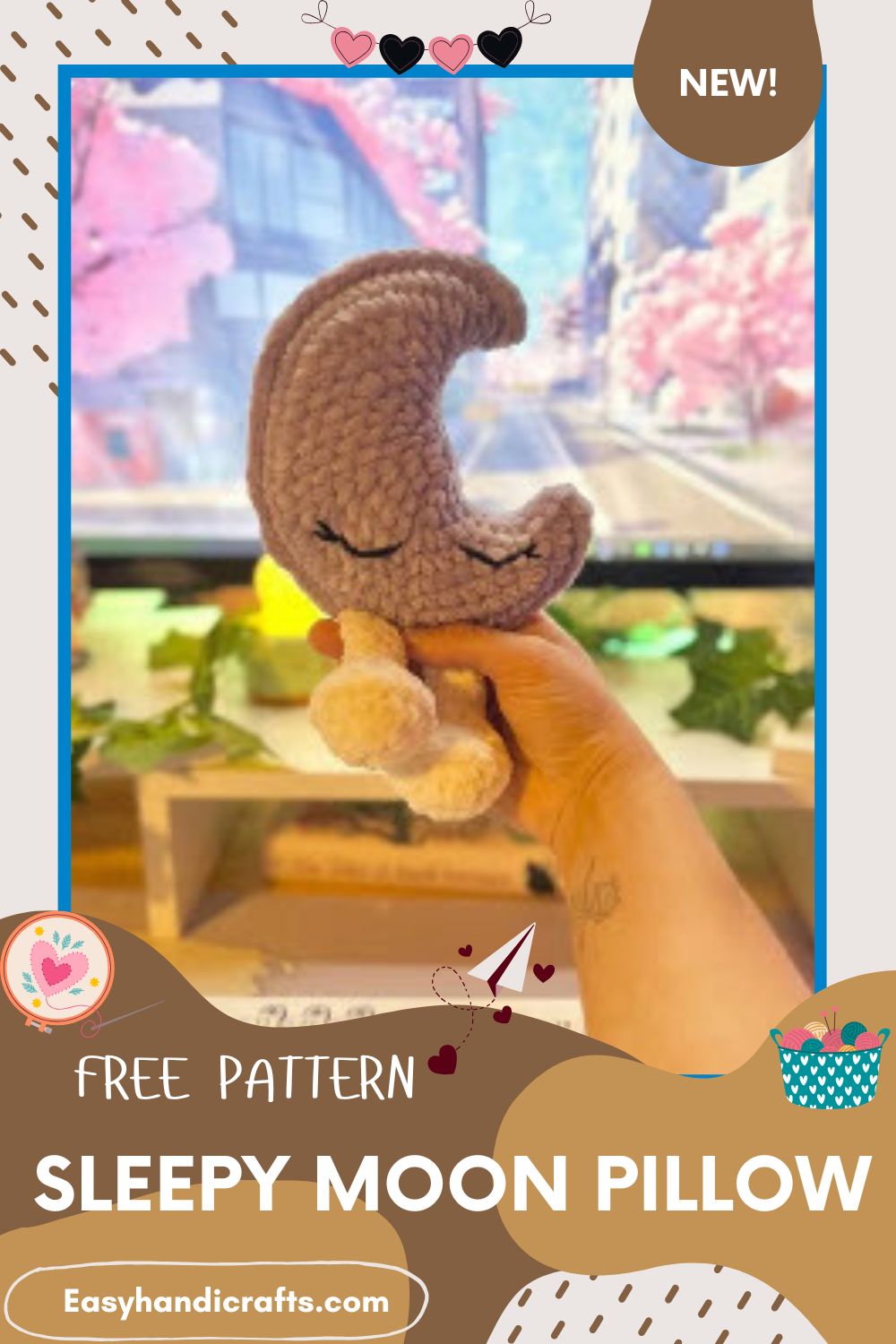 Crochet Sleepy Moon Pillow Amigurumi Free Pattern for Decor