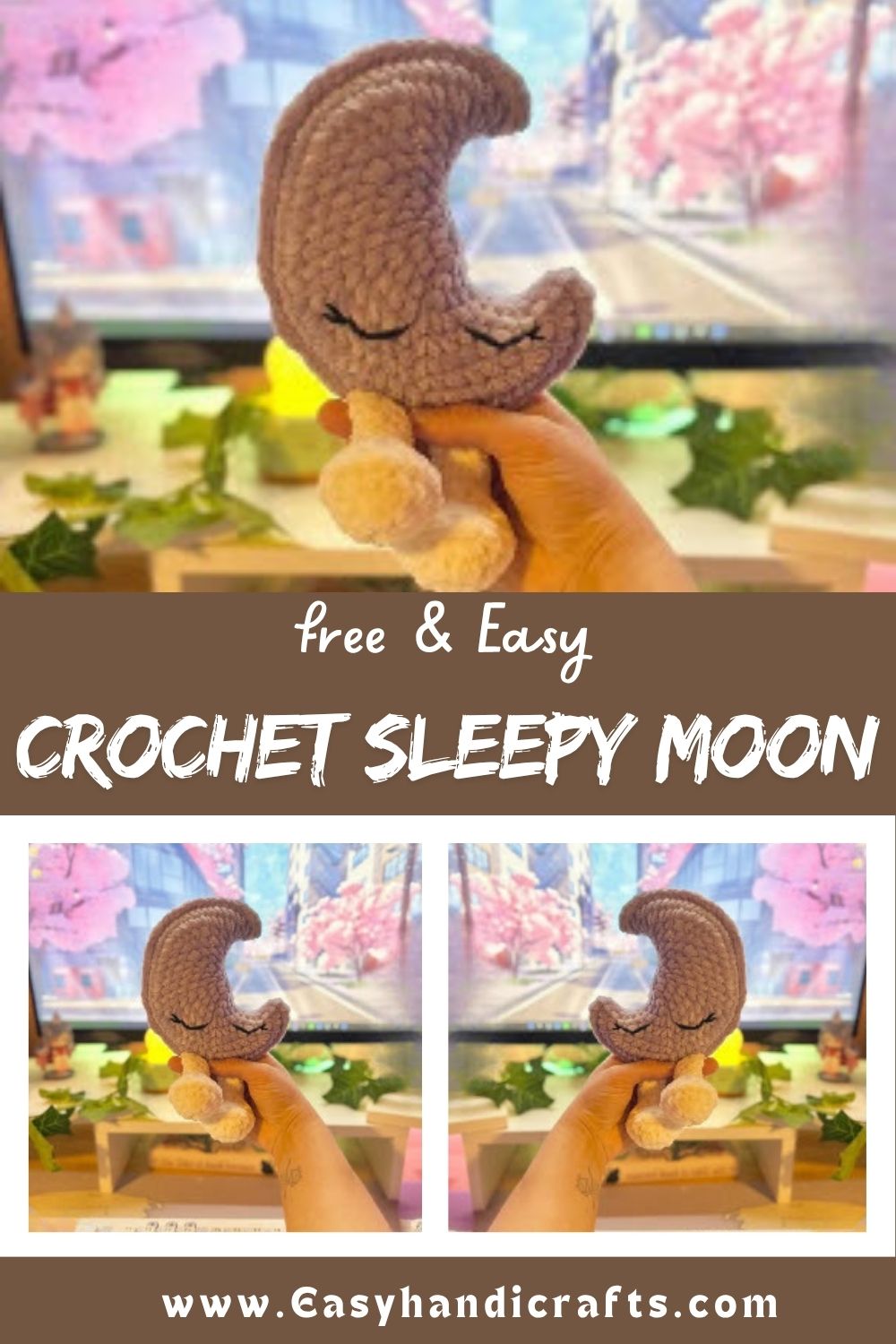 Crochet Sleepy Moon Pillow Amigurumi Free Pattern for Decor