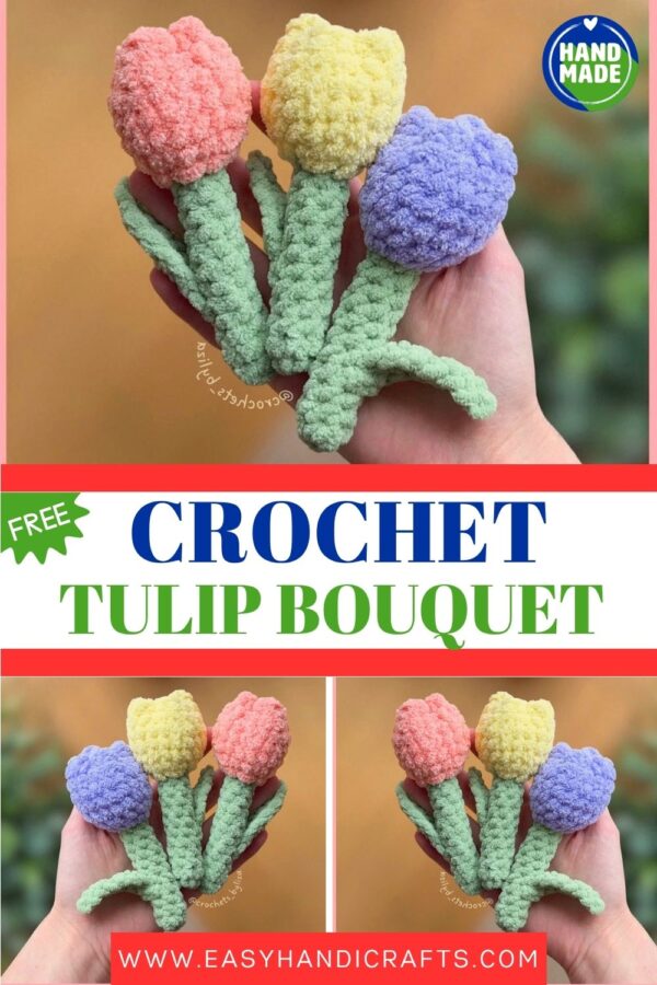 Crochet Tulip Bouquet Pastel Handmade Flowers That Never Wilt Gift for Her