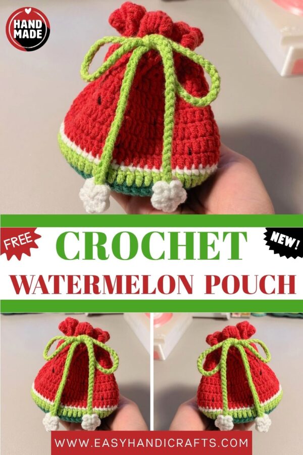 Crochet Watermelon Drawstring Pouch Cute Kawaii Fruit Pouch Handmade Gift
