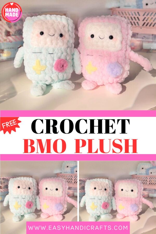 Handmade BMO Inspired Crochet Plush — Pastel Blue & Pink Kawaii Amigurumi 