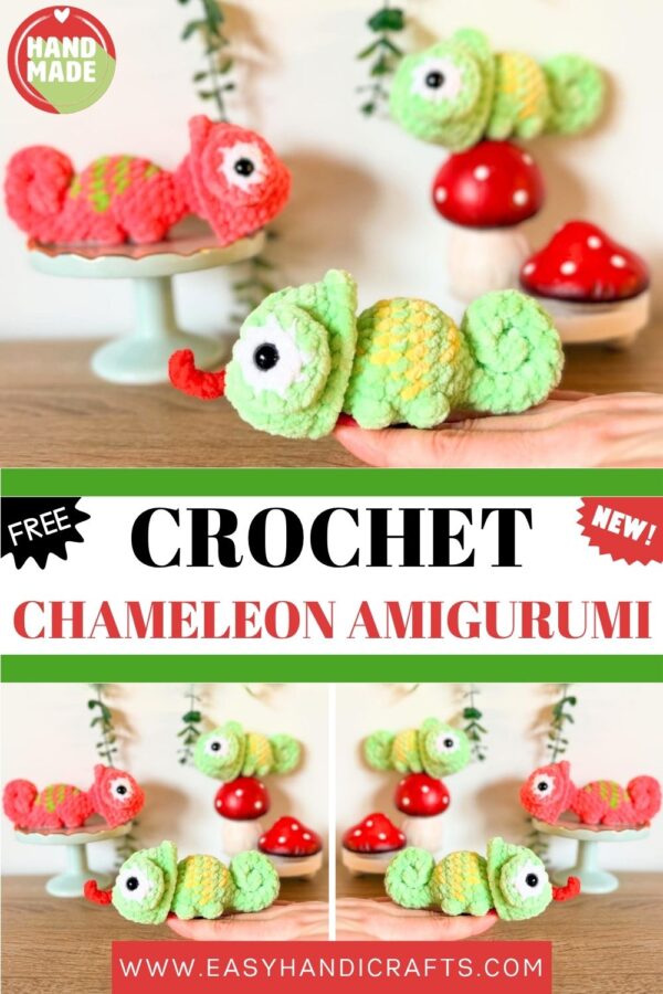 Handmade Crochet Chameleon Amigurumi Cute Colorful Plushie Kawaii Stuffed Toy