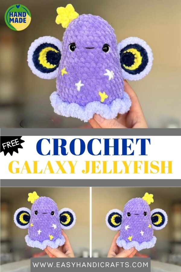 Kawaii Galaxy Jellyfish Crochet Plush Moon Eyes & Stars Unique Handmade Gift