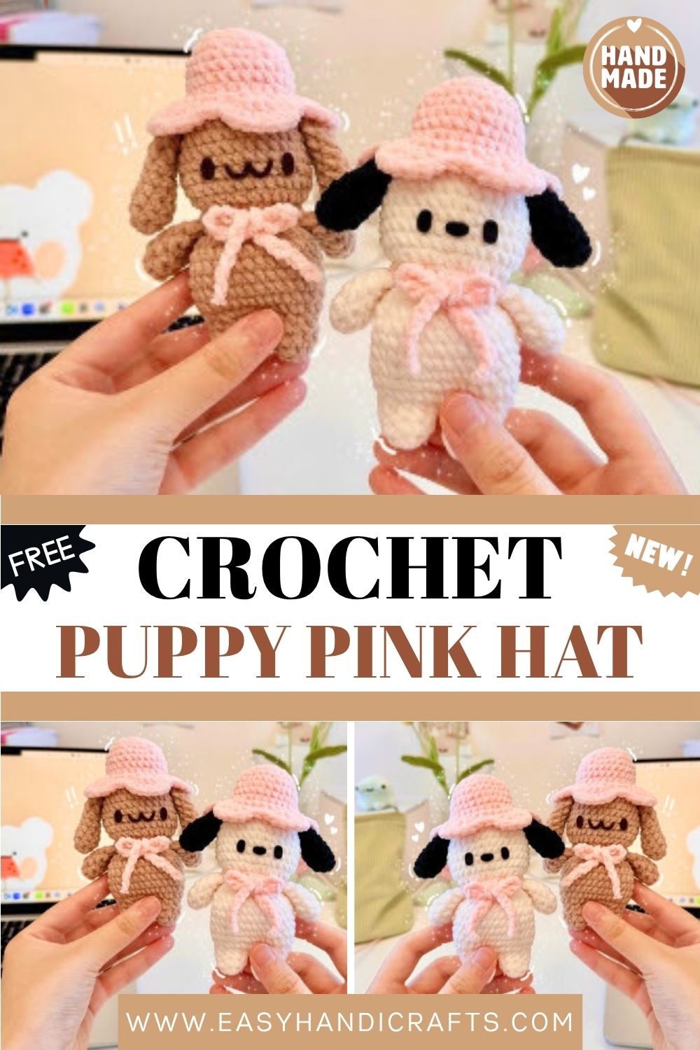 Precious Crochet Puppy Pink Hat Amigurumi Pattern for Cute Details