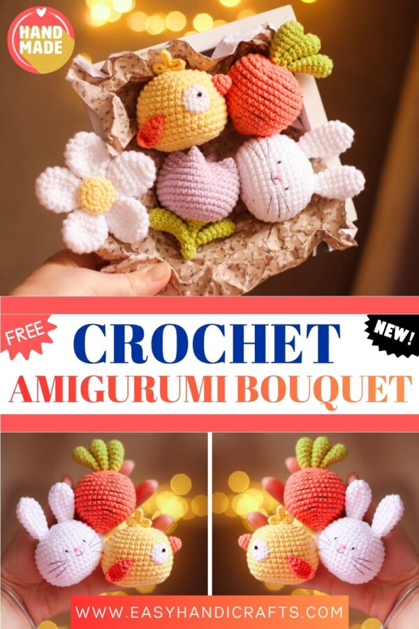 Spring Crochet Amigurumi Bouquet Handmade Kawaii Plush Decor & Easter Gift