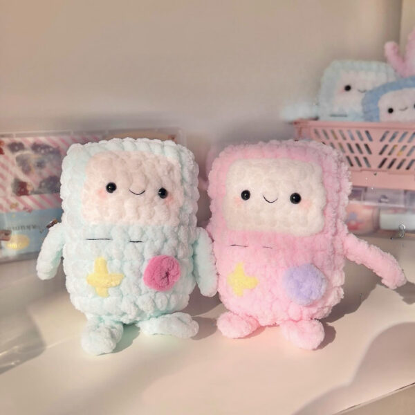 Handmade BMO Inspired Crochet Plush — Pastel Blue & Pink Kawaii Amigurumi