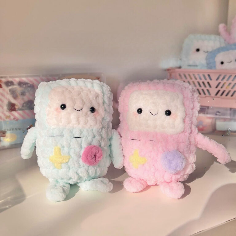 Handmade BMO Inspired Crochet Plush — Pastel Blue & Pink Kawaii Amigurumi