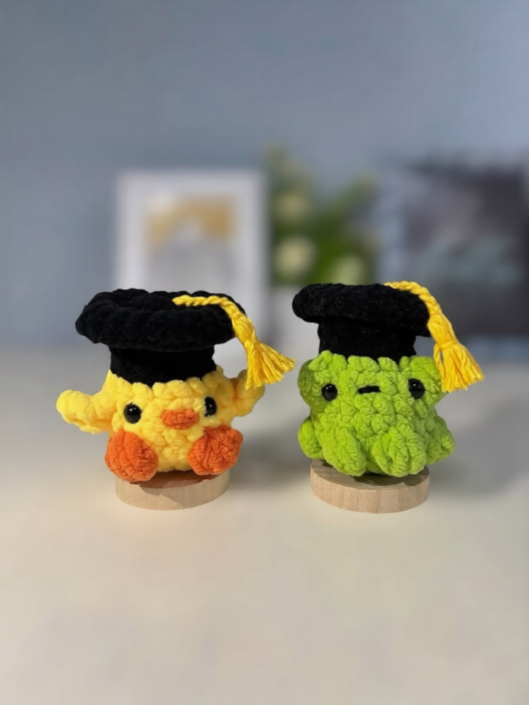 Crochet Graduation Duck & Frog Amigurumi Plush Grad Gift