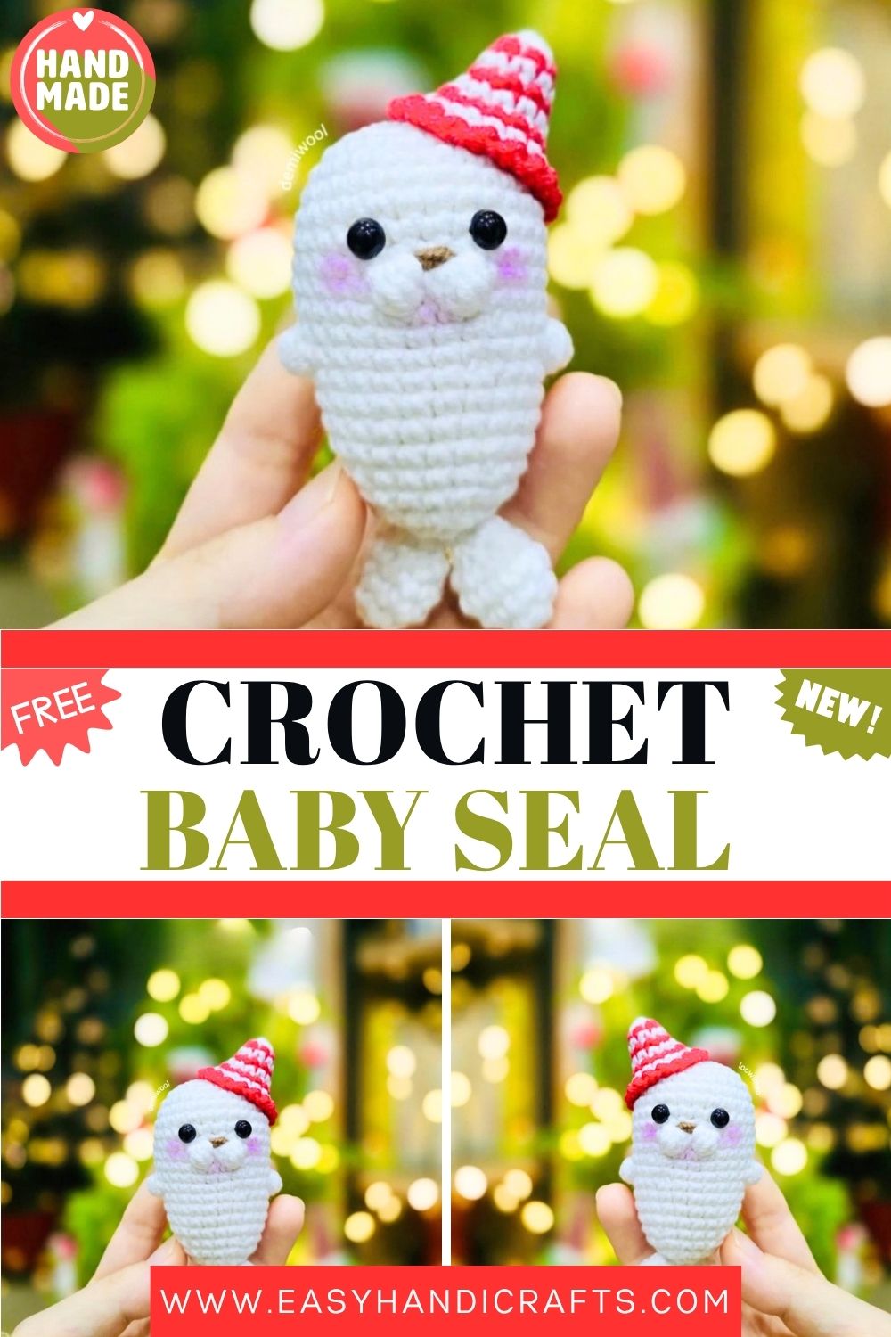 Crochet Baby Seal with Party Hat Amigurumi Pattern for Beginners