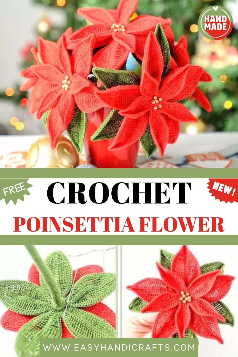 Free Crochet Poinsettia Flower Pattern Bouquet | Easy Holiday Home Decor