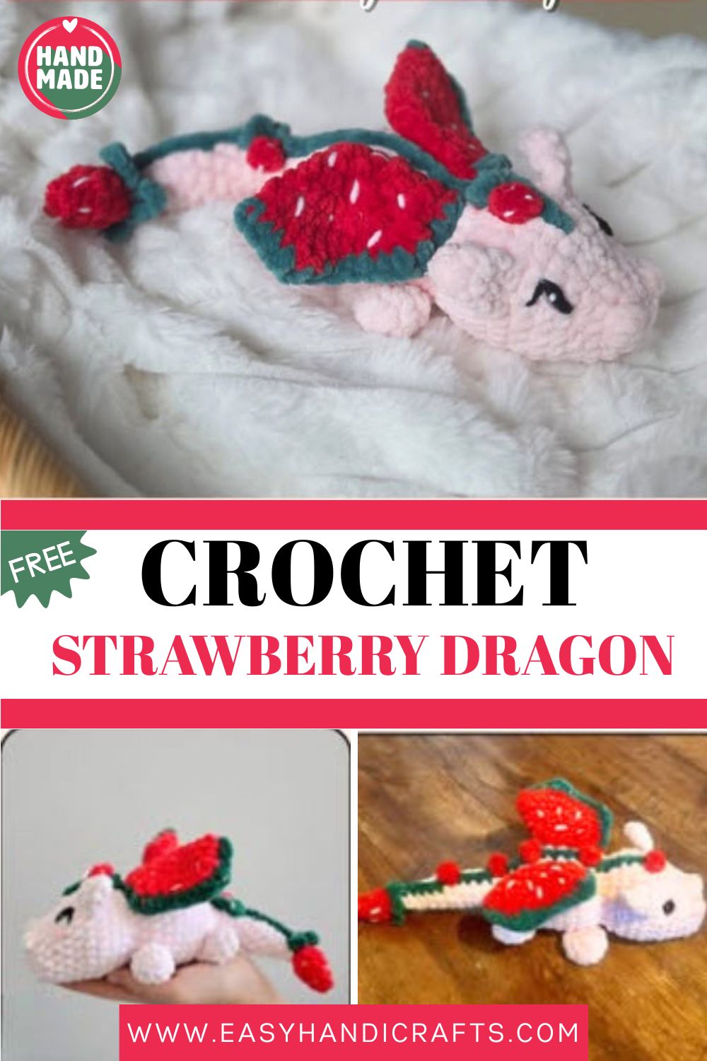 Crochet Strawberry Dragon Amigurumi Pattern for Cuddly Forest Friend