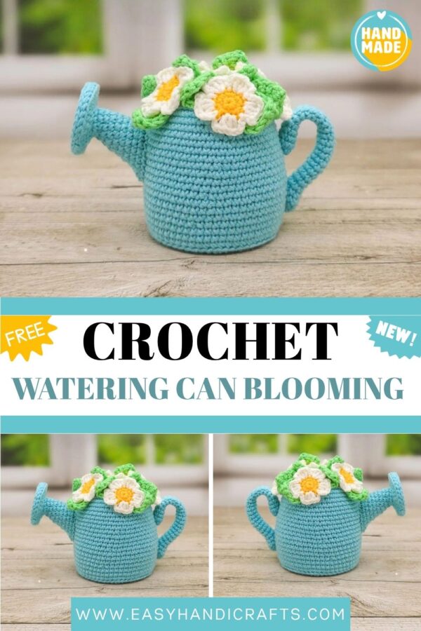 Crochet Watering Can Blooming Daisy Pattern Easy Beginner Spring Decor 