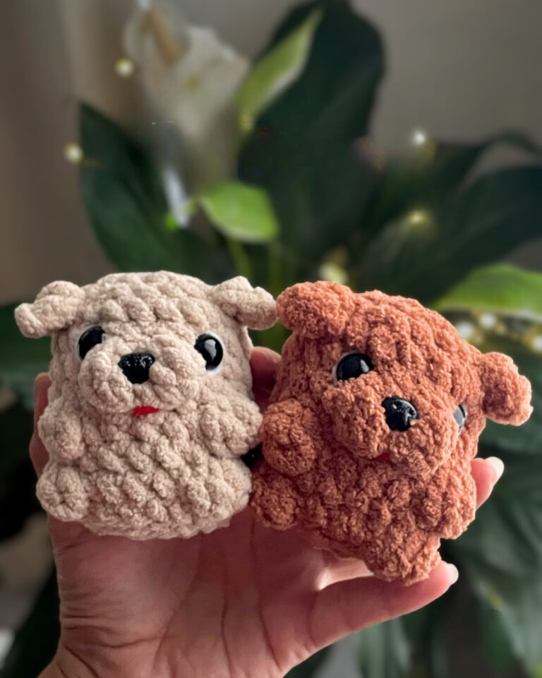 Chubby Crochet Puppy Plush | Beige & Brown Fluffy Dog | Handmade Gift