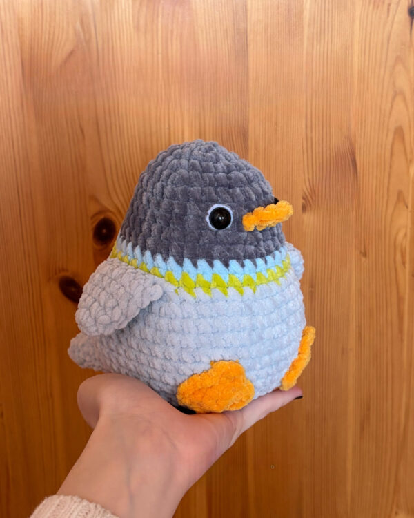 Chubby Crochet Penguin Amigurumi | Handmade Grey & Orange Bird Plush Gift