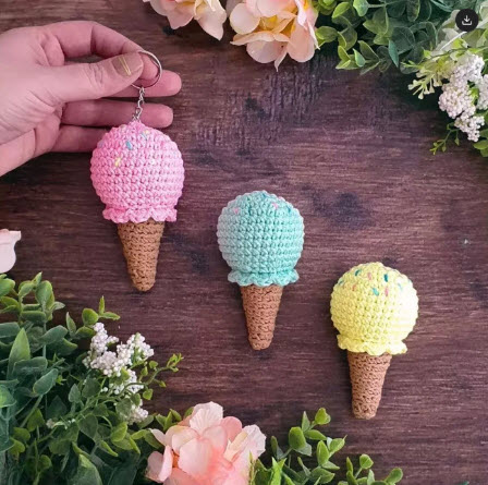 Crochet Ice Cream Cone Keychain Amigurumi Pattern for Everyday Carry