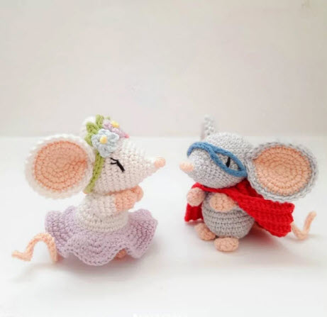 Crochet Mouse Amigurumi Pattern in Ballerina and Superhero Outfits