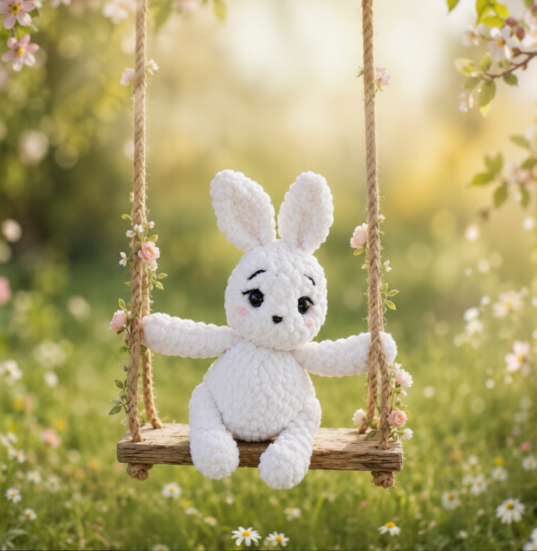 Crochet White Bunny Amigurumi Pattern with Long Ears