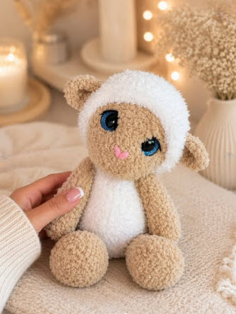 Crochet Lamb Amigurumi Pattern with White Fluffy Hood