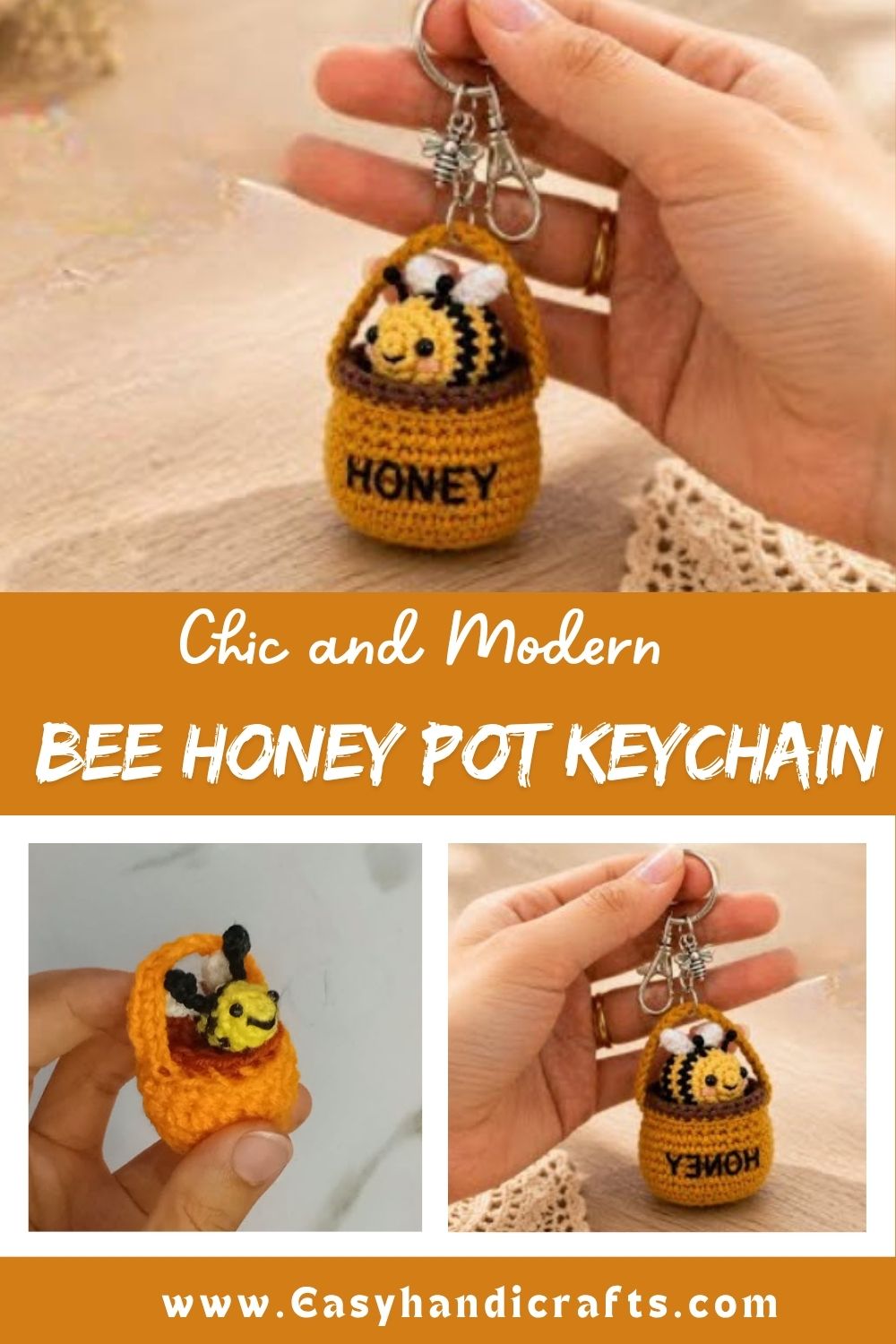 Crochet Bee Honey Pot Keychain Amigurumi Pattern for Beginners