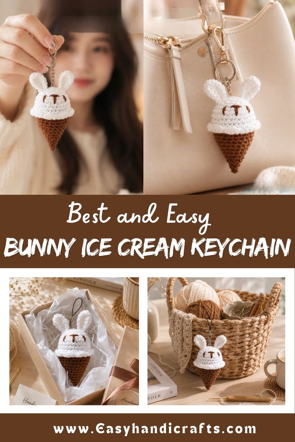 Crochet Bunny Ice Cream Keychain Amigurumi Pattern for Bag Charm