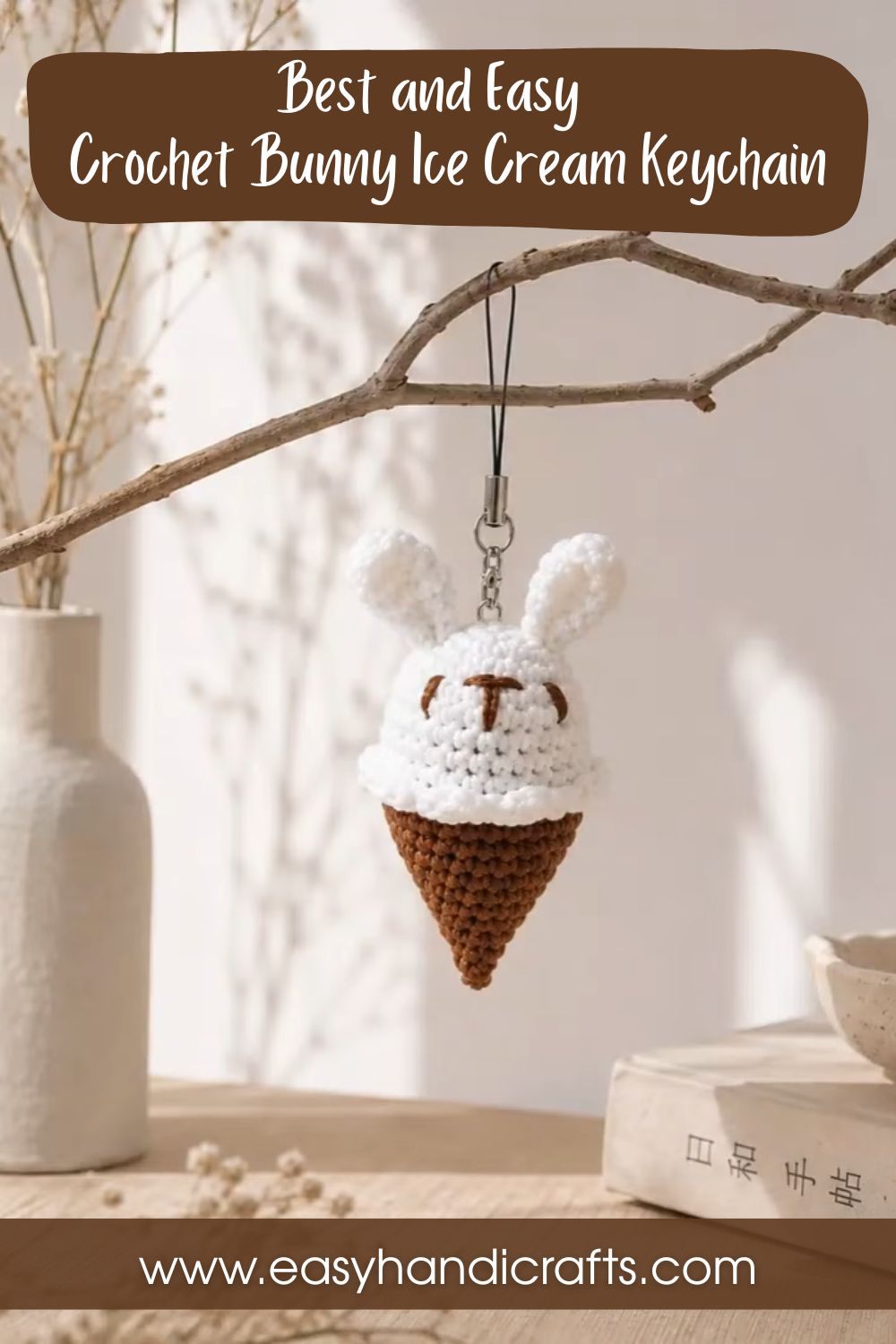 Crochet Bunny Ice Cream Keychain Amigurumi Pattern for Bags