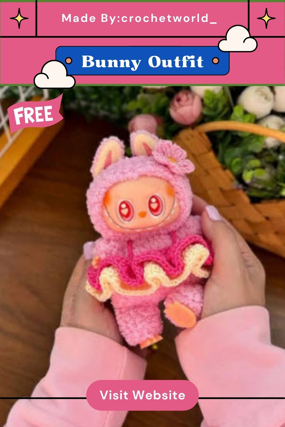 Crochet Bunny Outfit Amigurumi Pattern for Dolls
