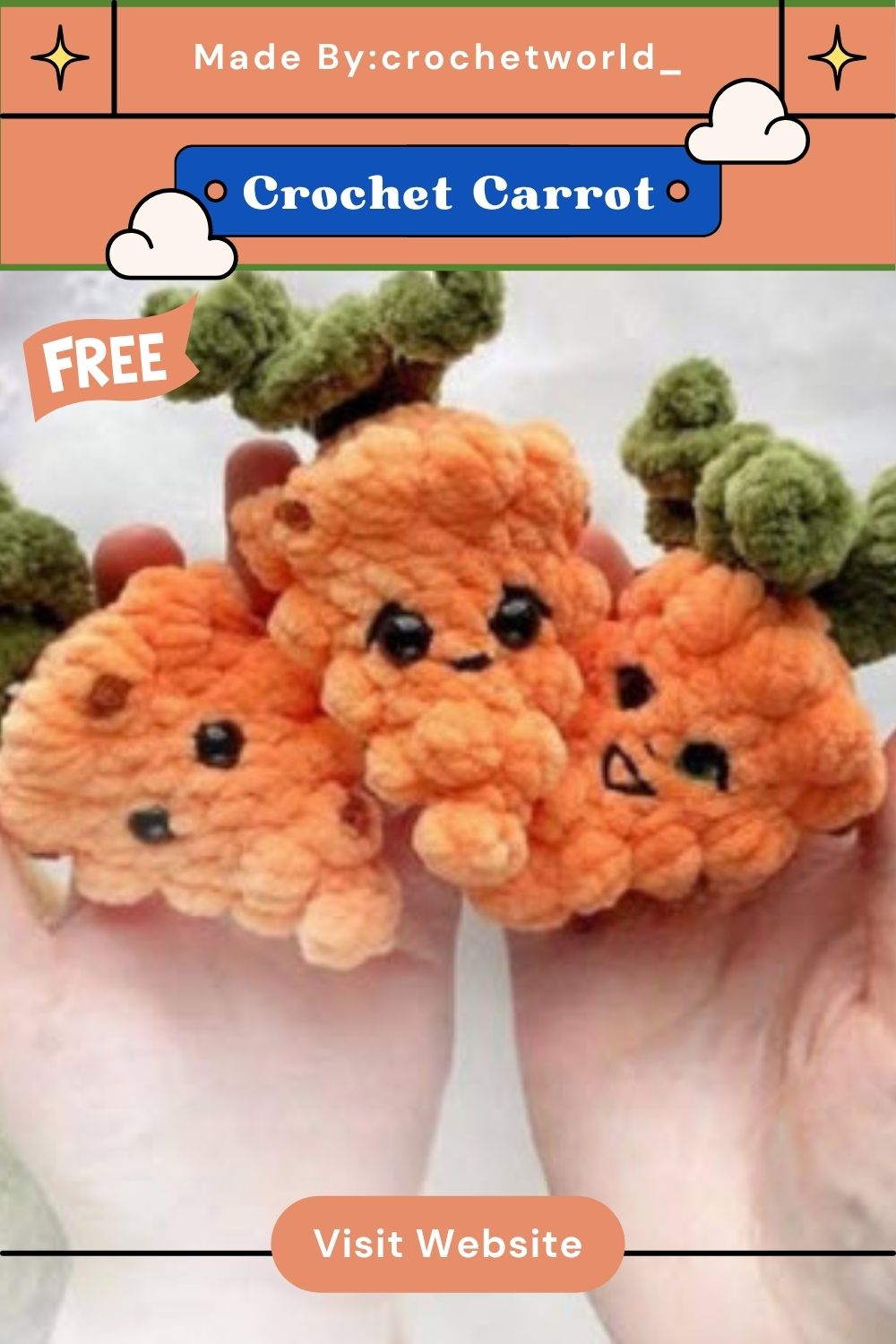 Crochet Carrot Amigurumi Pattern with Smiling Faces