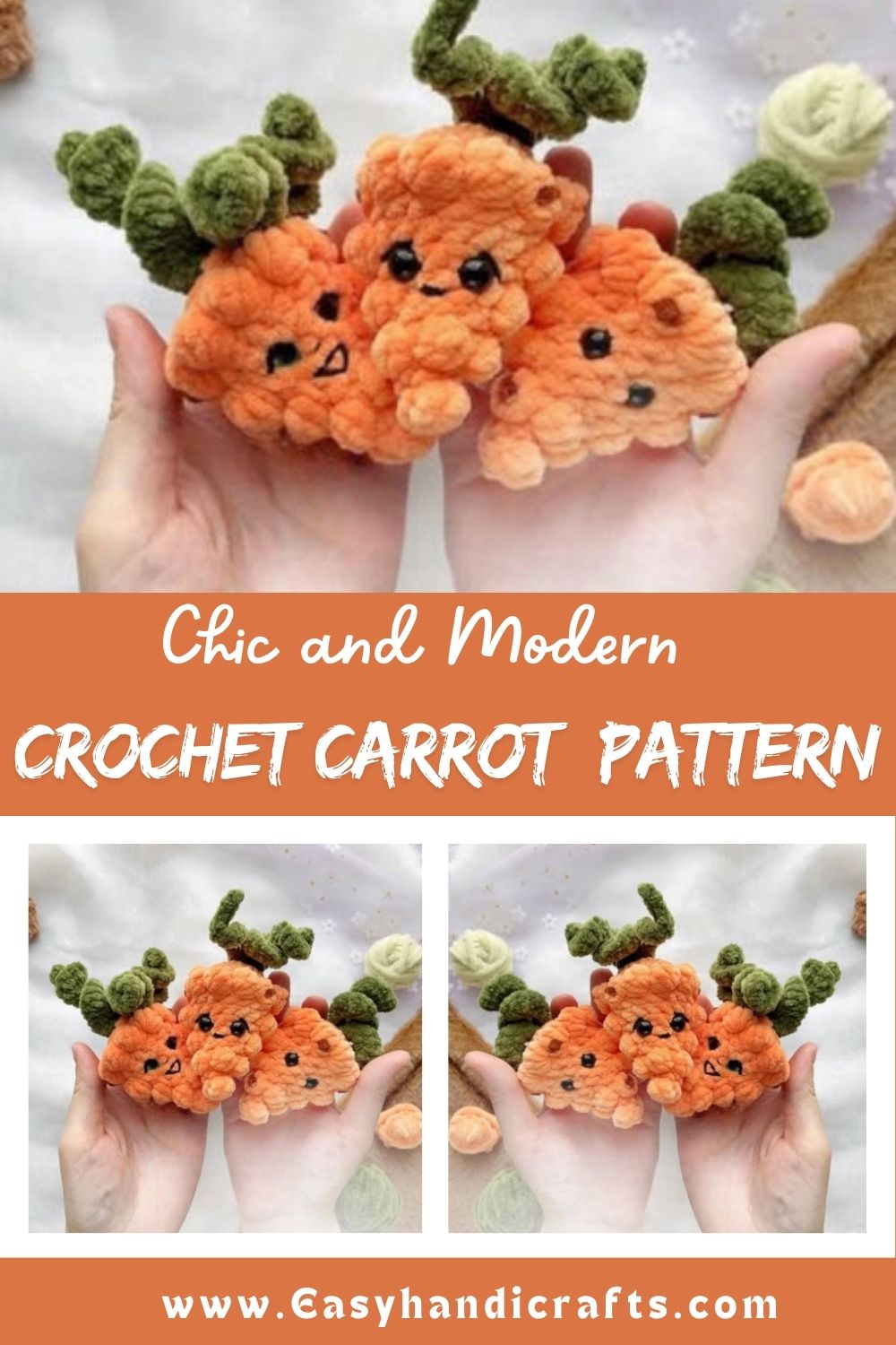 Crochet Carrot Amigurumi Pattern with Smiling Faces