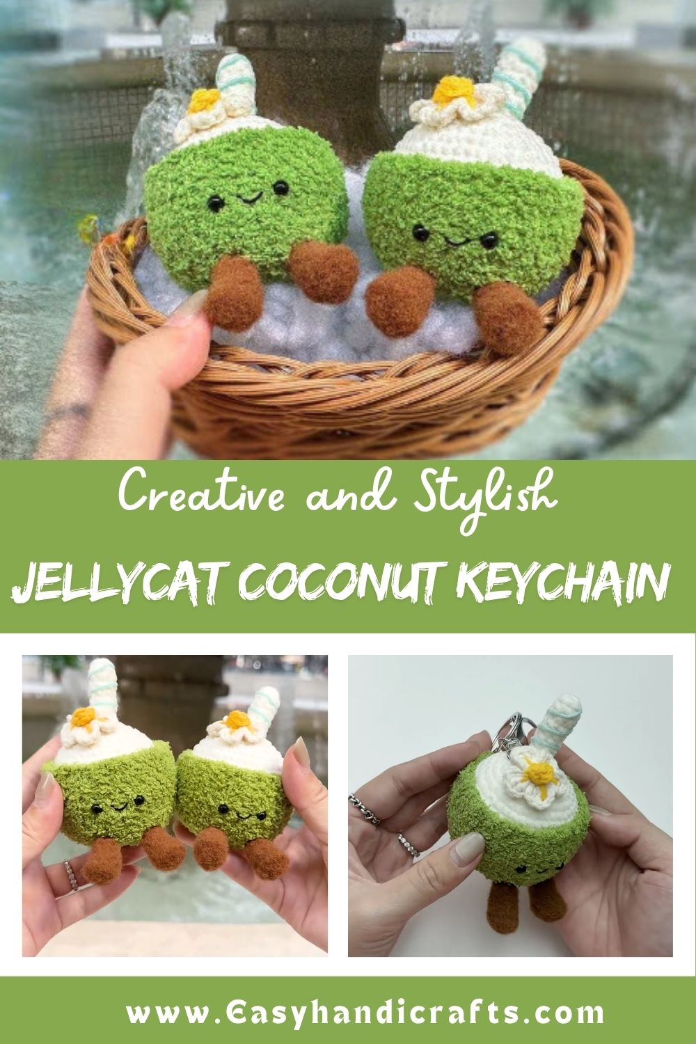 Crochet JellyCat Coconut Keychain Amigurumi Pattern for Handmade Gifts