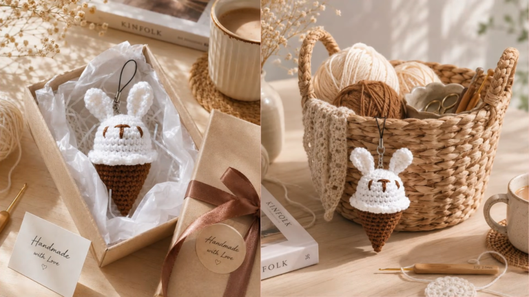 Crochet Bunny Ice Cream Keychain Amigurumi Pattern for Bags