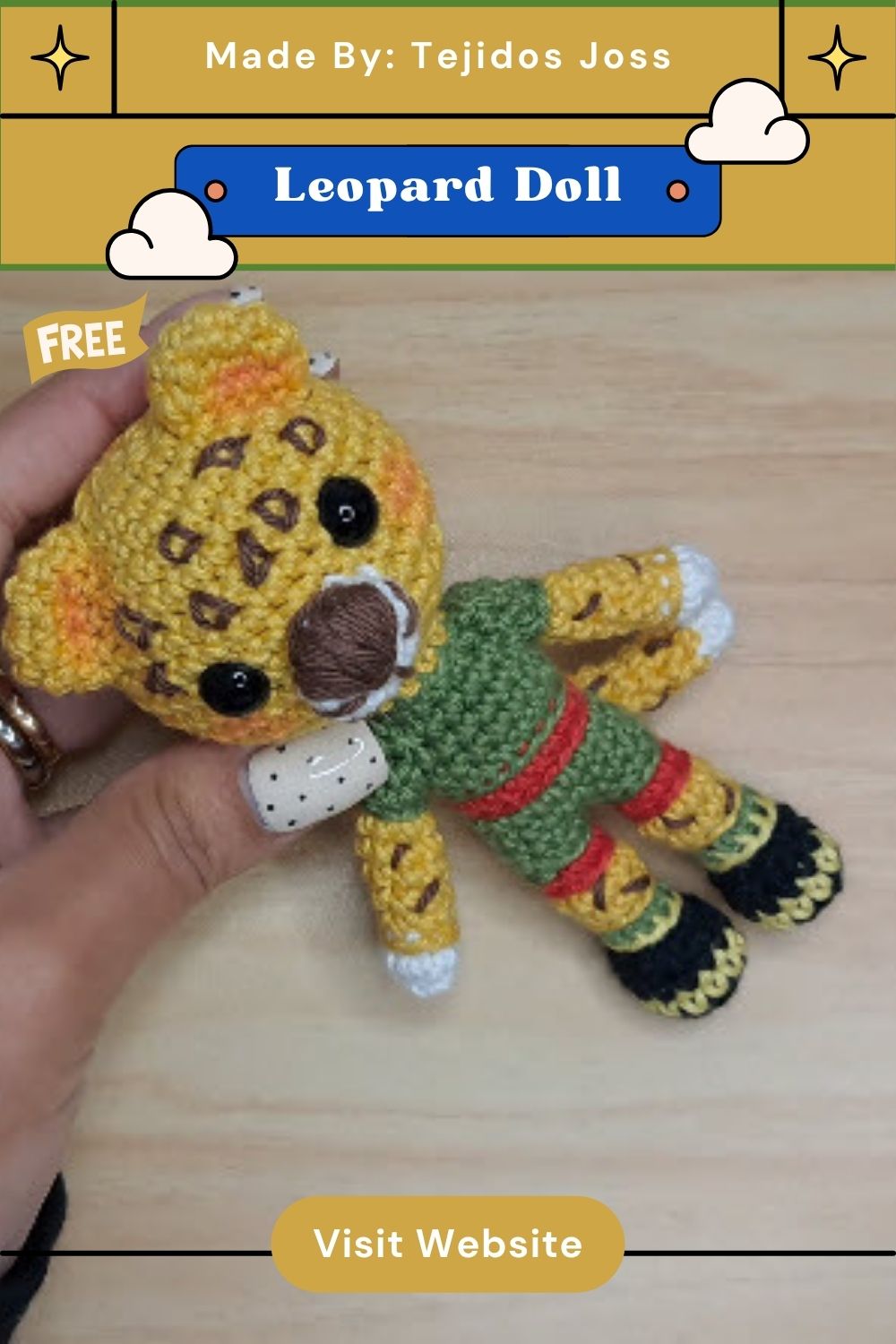 Crochet Leopard Doll Amigurumi Pattern with Jungle Charms