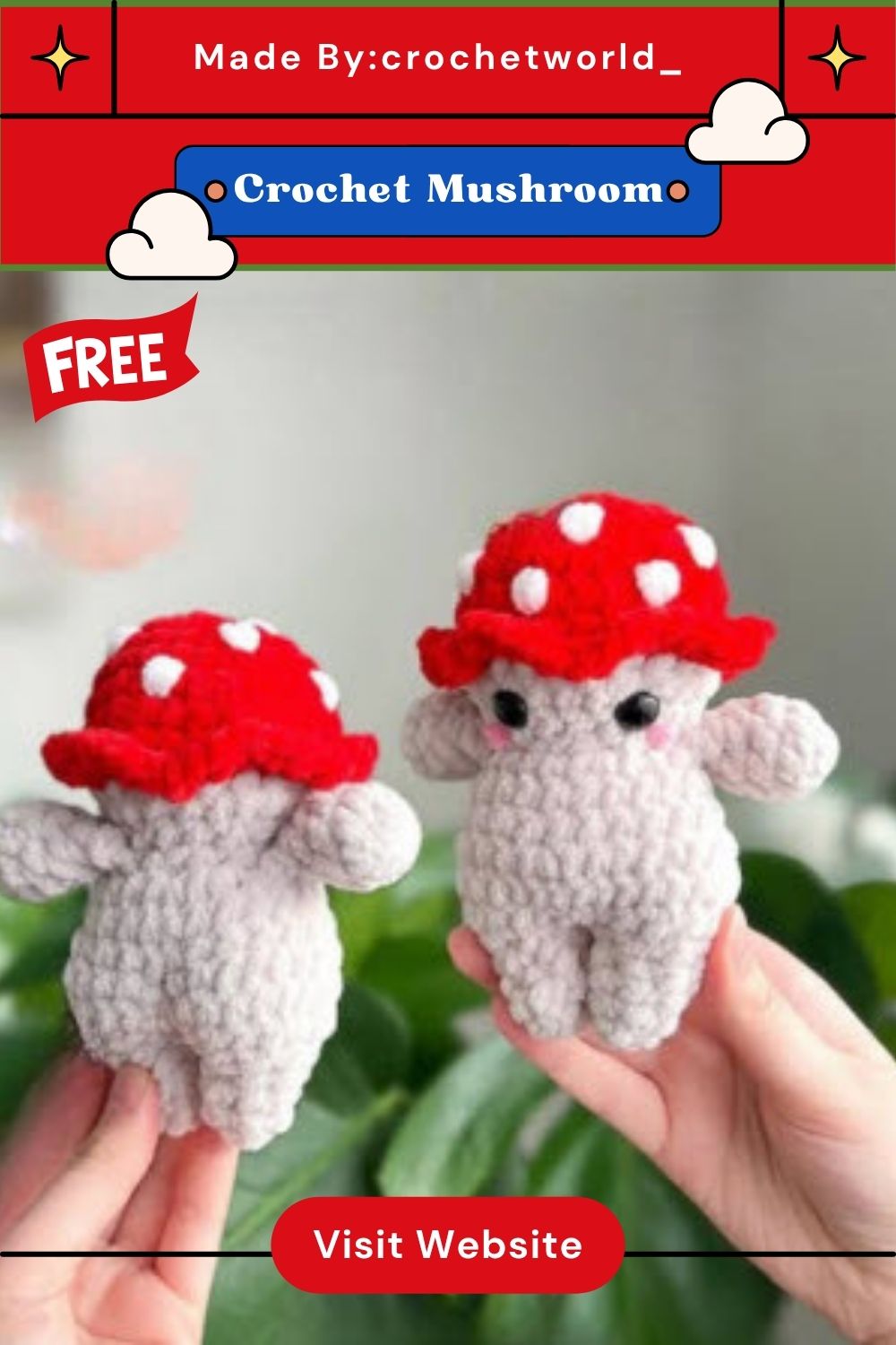 Crochet Mushroom Amigurumi Pattern with Red Polka Dot Cap