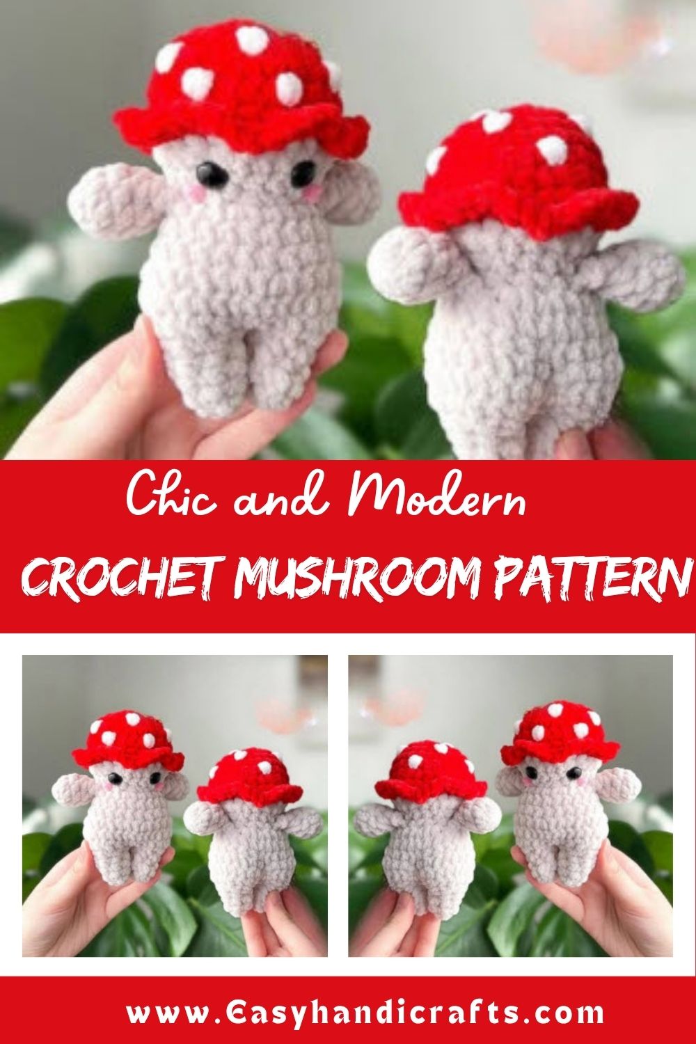 Crochet Mushroom Amigurumi Pattern with Red Polka Dot Cap