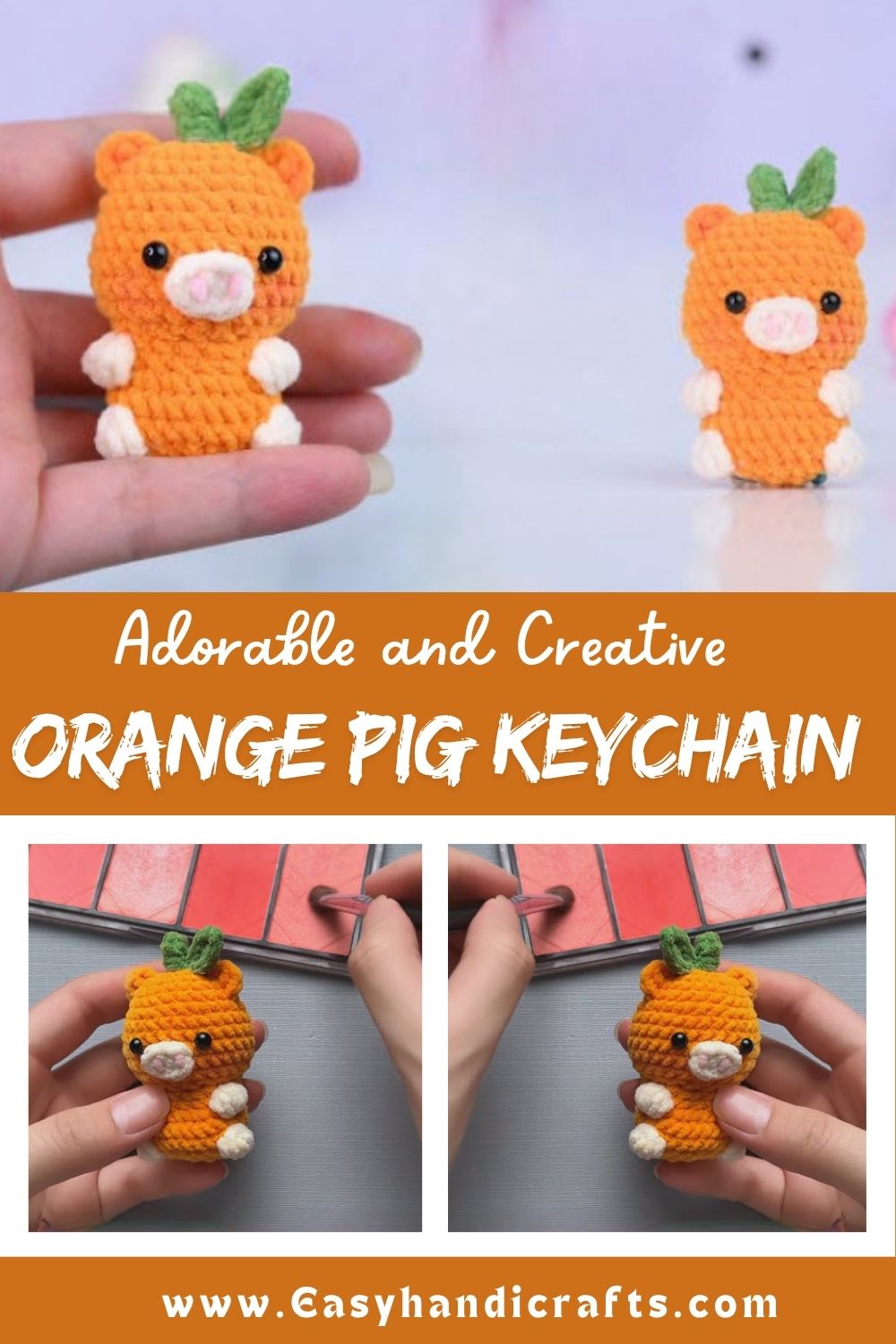 Crochet Orange Pig Keychain Amigurumi Pattern for Animal Lovers