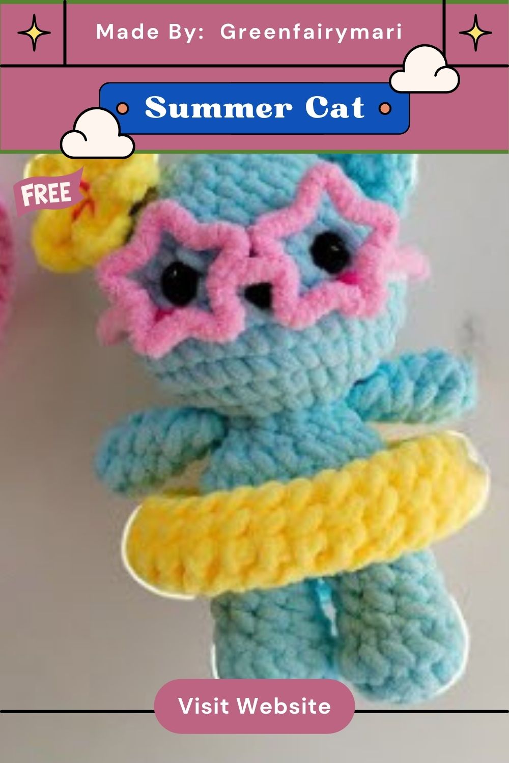Crochet Summer Cat Amigurumi Pattern with Beach Vibes