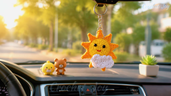 Crochet Sun Pendant Keychain Amigurumi Pattern with Smiling Face
