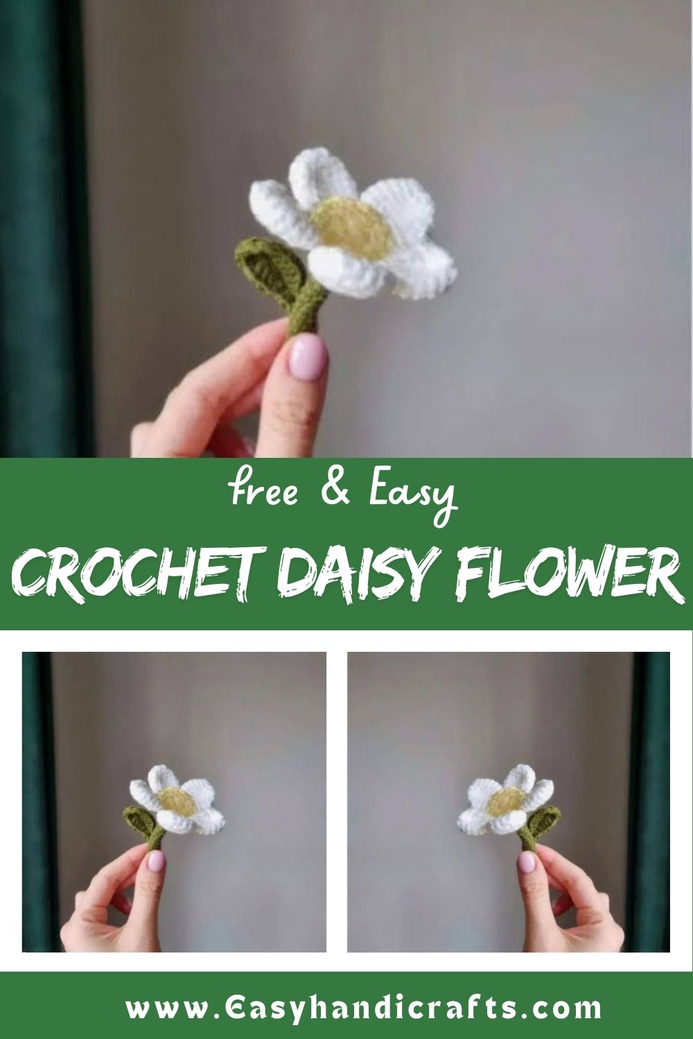 Inspiring Crochet Daisy Flower Free Pattern with Leaf