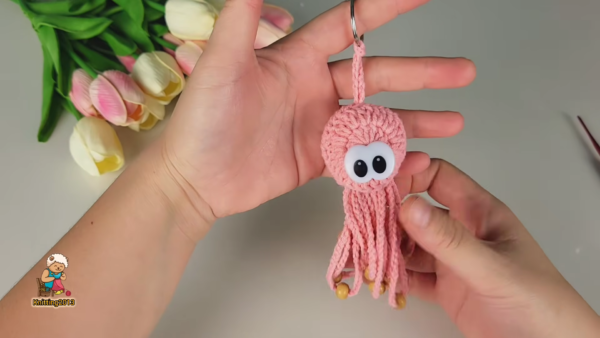 Crochet Octopus Keychain Amigurumi Pattern with Coastal Theme